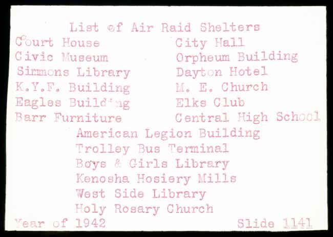 1942 list of air raid shelters